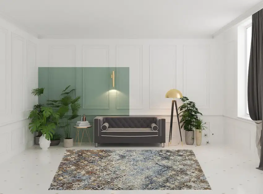 Brown Light Blue And Gray Distressed Diamond Area Rug Photo 2