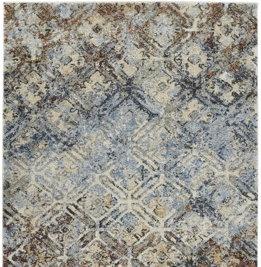 Brown Light Blue And Gray Distressed Diamond Area Rug Photo 4