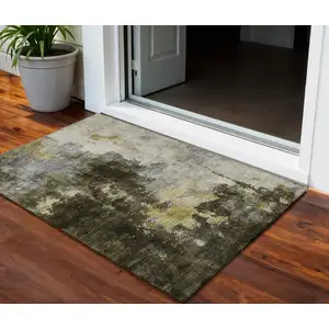 Photo of Brown Light Gray And Black Abstract Washable Indoor Outdoor Area Rug