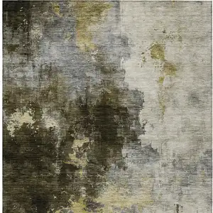 Photo of Brown Light Gray And Black Abstract Washable Indoor Outdoor Area Rug