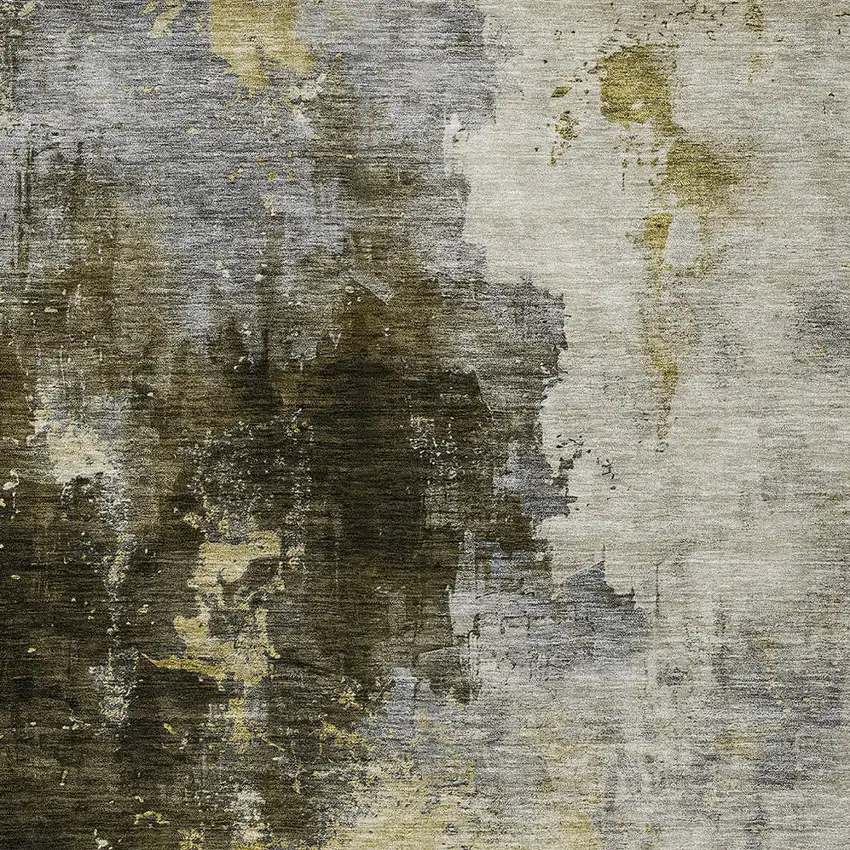 Brown Light Gray And Black Abstract Washable Indoor Outdoor Area Rug Photo 5