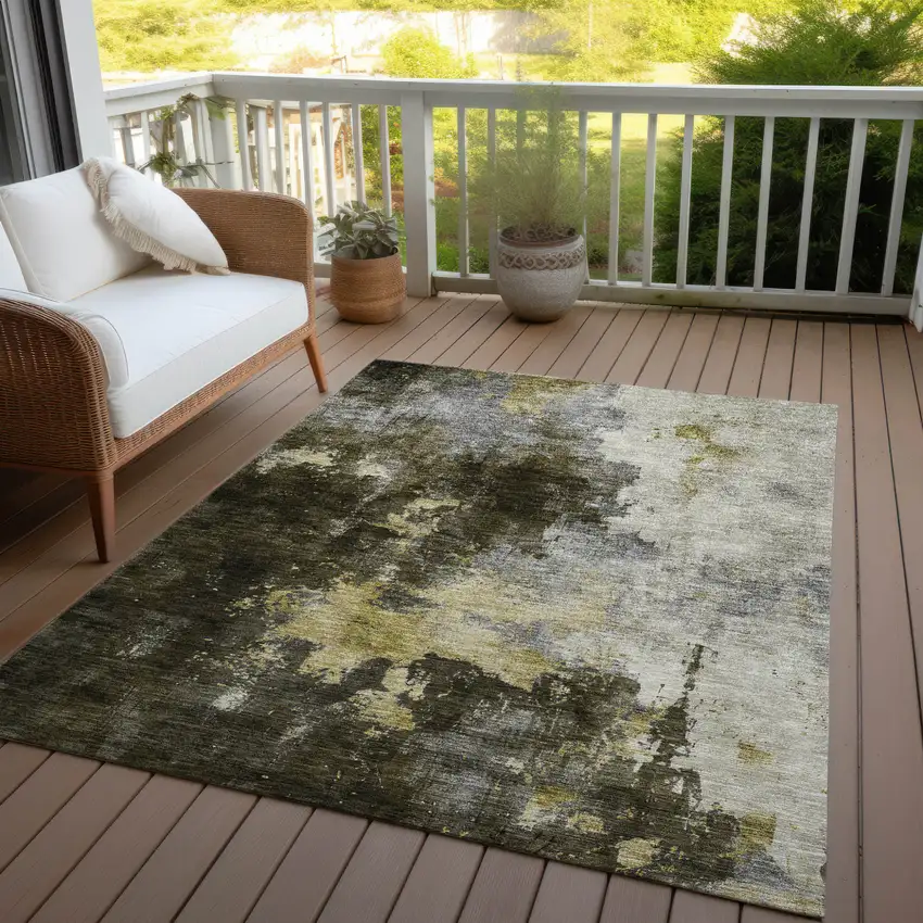 Brown Light Gray And Black Abstract Washable Indoor Outdoor Area Rug Photo 7