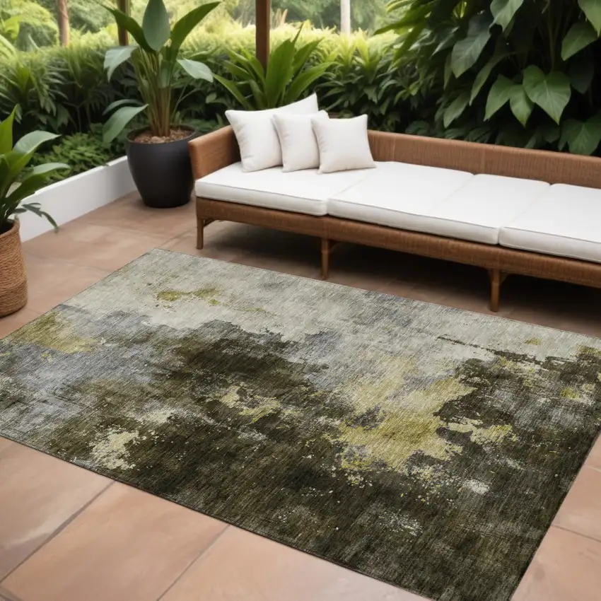 Brown Light Gray And Black Abstract Washable Indoor Outdoor Area Rug Photo 1