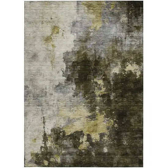 Brown Light Gray And Black Abstract Washable Indoor Outdoor Area Rug Photo 6