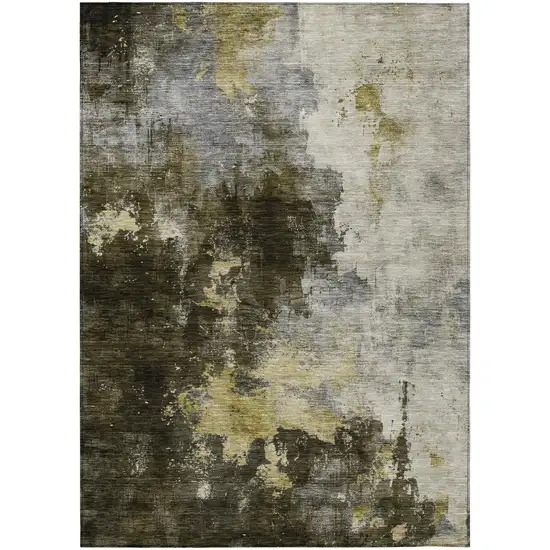 Brown Light Gray And Black Abstract Washable Indoor Outdoor Area Rug Photo 2