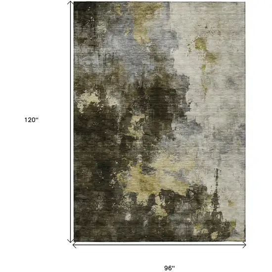 Brown Light Gray And Black Abstract Washable Indoor Outdoor Area Rug Photo 7