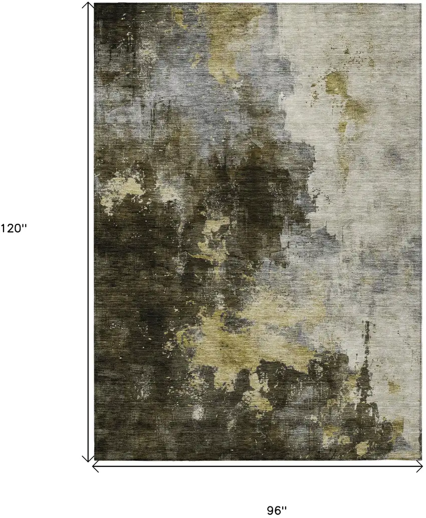 Brown Light Gray And Black Abstract Washable Indoor Outdoor Area Rug Photo 7