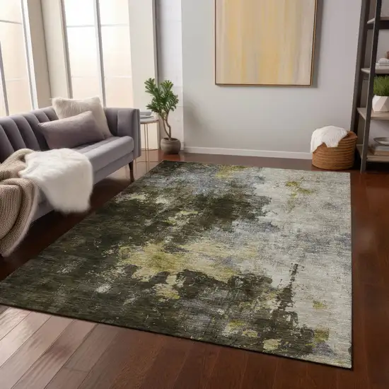 Brown Light Gray And Black Abstract Washable Indoor Outdoor Area Rug Photo 9