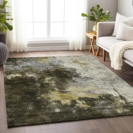 Brown Light Gray And Black Abstract Washable Indoor Outdoor Area Rug Photo 8
