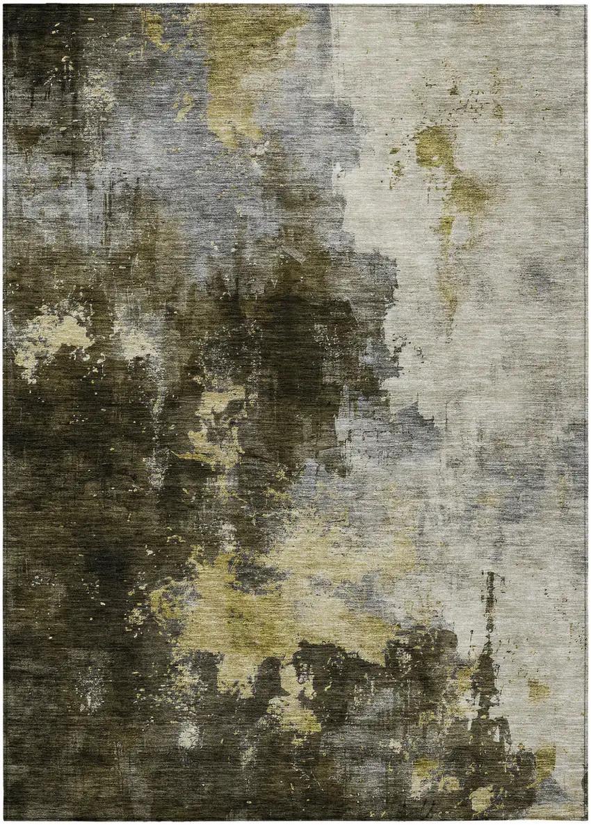 Brown Light Gray And Black Abstract Washable Indoor Outdoor Area Rug Photo 2
