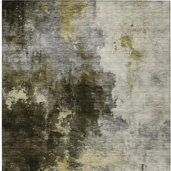 Brown Light Gray And Black Abstract Washable Indoor Outdoor Area Rug Photo 5
