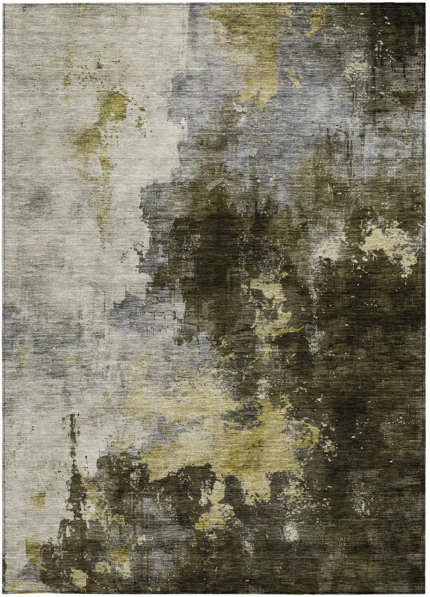 Brown Light Gray And Black Abstract Washable Indoor Outdoor Area Rug Photo 6