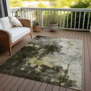 Photo of Brown Light Gray And Black Abstract Washable Indoor Outdoor Area Rug