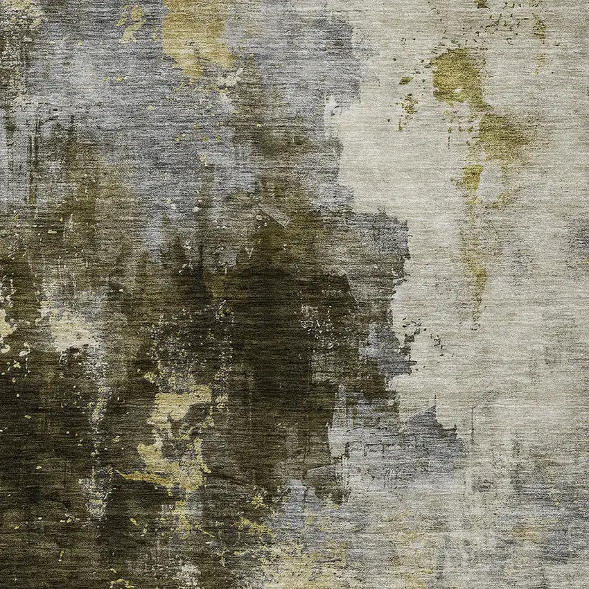 Brown Light Gray And Black Abstract Washable Indoor Outdoor Area Rug Photo 5