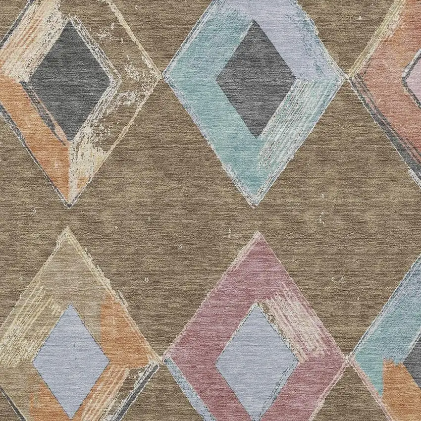 Brown Mauve And Charcoal Geometric Washable Indoor Outdoor Area Rug Photo 4