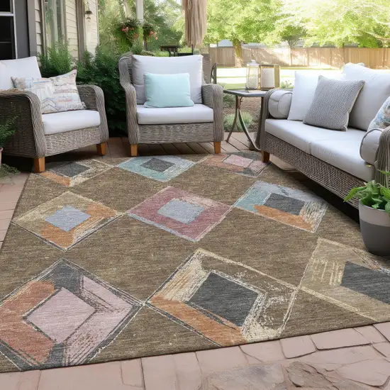 Brown Mauve And Charcoal Geometric Washable Indoor Outdoor Area Rug Photo 7