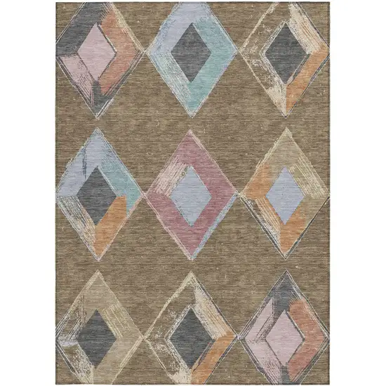 Brown Mauve And Charcoal Geometric Washable Indoor Outdoor Area Rug Photo 3