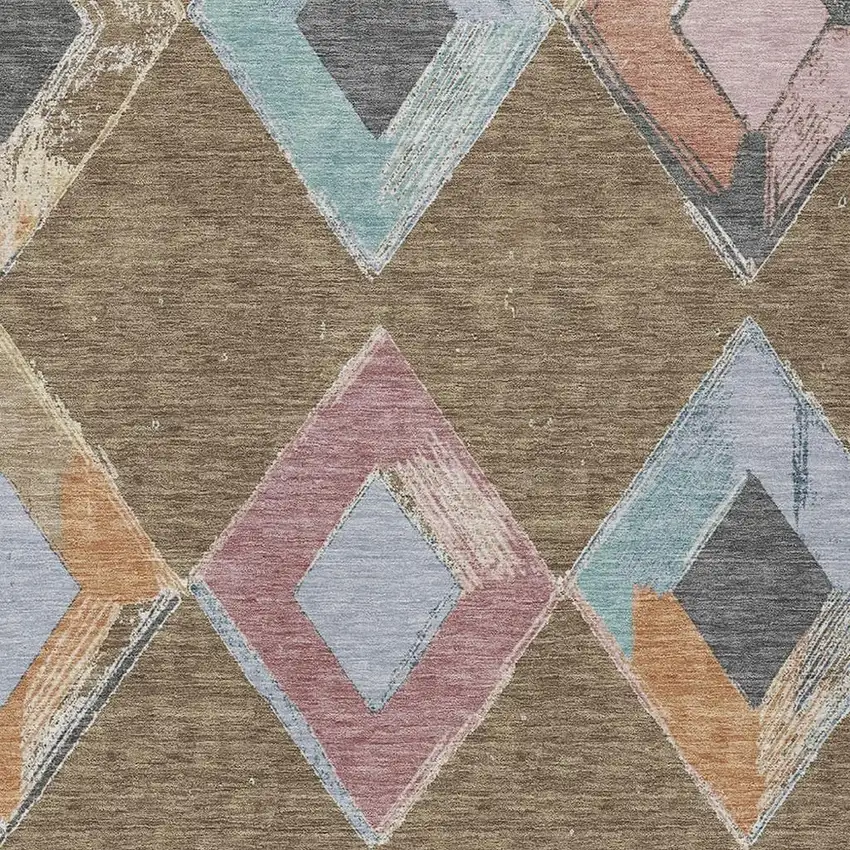 Brown Mauve And Charcoal Geometric Washable Indoor Outdoor Area Rug Photo 4