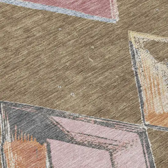 Brown Mauve And Charcoal Geometric Washable Indoor Outdoor Area Rug Photo 7