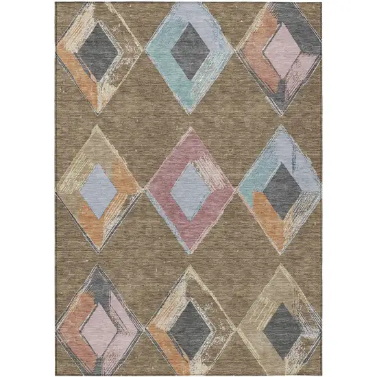 Brown Mauve And Charcoal Geometric Washable Indoor Outdoor Area Rug Photo 1