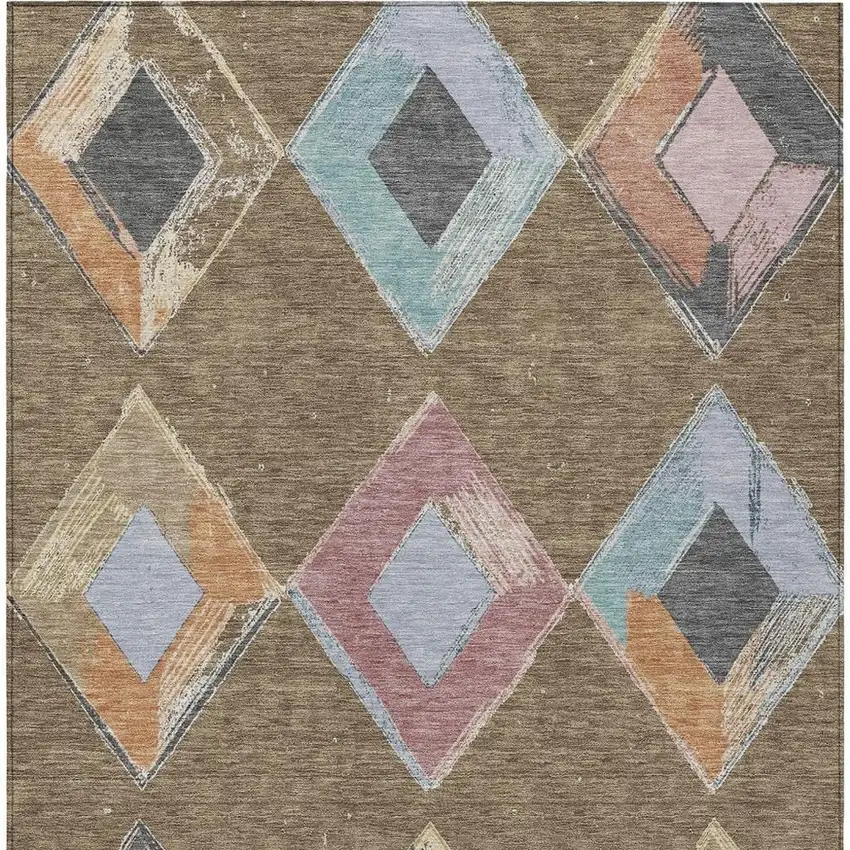 Brown Mauve And Charcoal Geometric Washable Indoor Outdoor Area Rug Photo 5