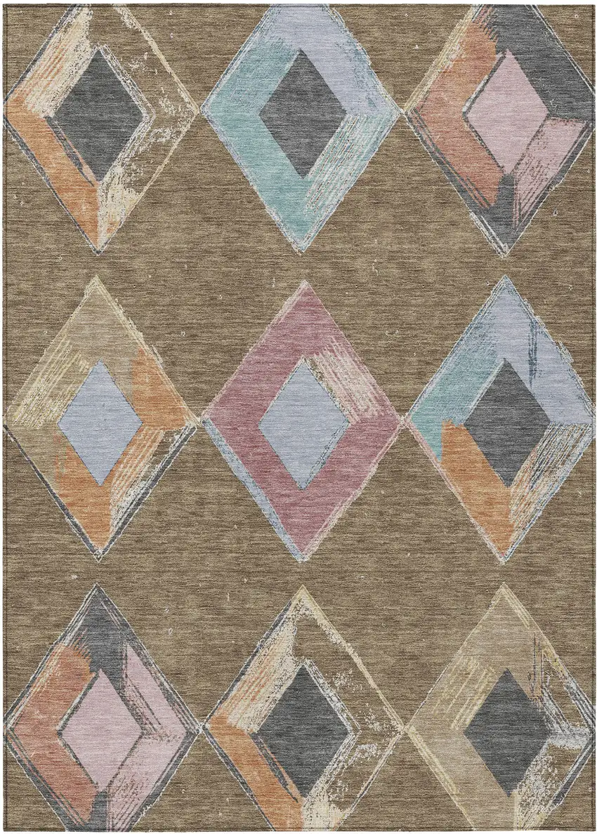 Brown Mauve And Charcoal Geometric Washable Indoor Outdoor Area Rug Photo 1