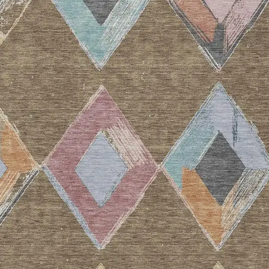 Brown Mauve And Charcoal Geometric Washable Indoor Outdoor Area Rug Photo 3