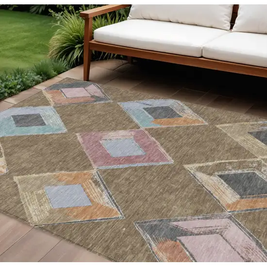 Brown Mauve And Charcoal Geometric Washable Indoor Outdoor Area Rug Photo 2