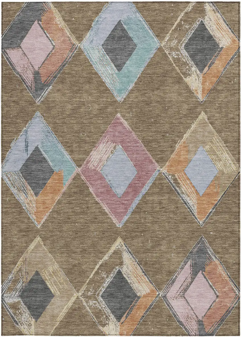 Brown Mauve And Charcoal Geometric Washable Indoor Outdoor Area Rug Photo 4