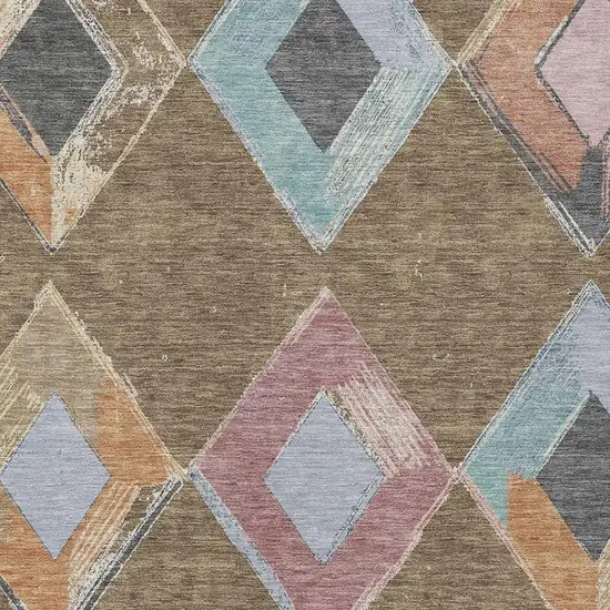 Brown Mauve And Charcoal Geometric Washable Indoor Outdoor Area Rug Photo 4