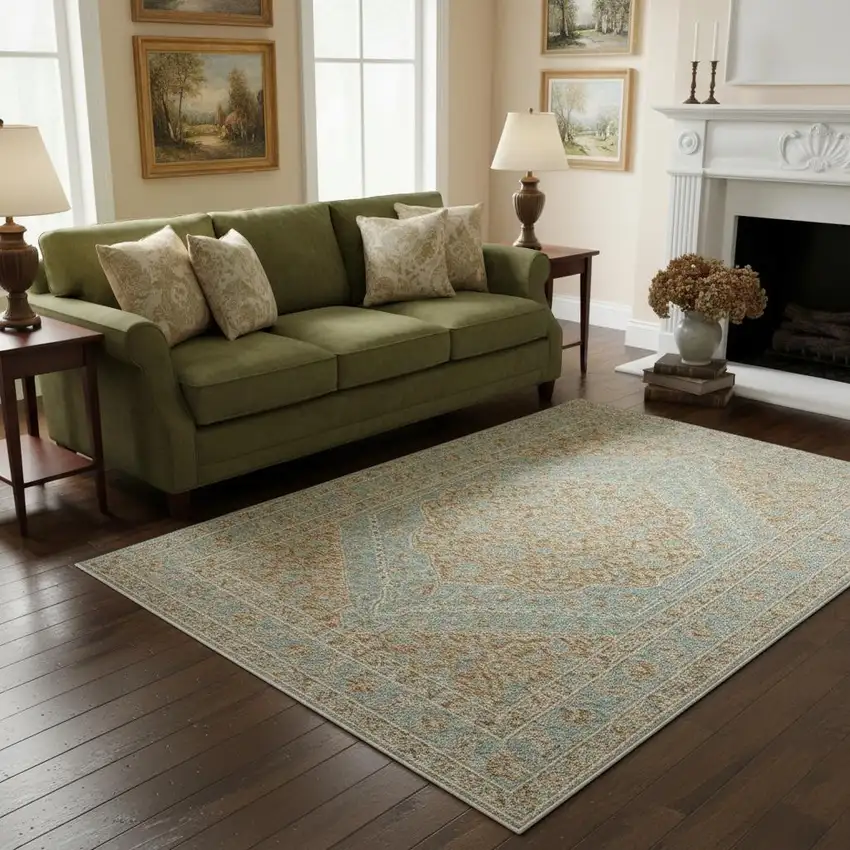 Brown Medallion Area Rug With Fringe Photo 1