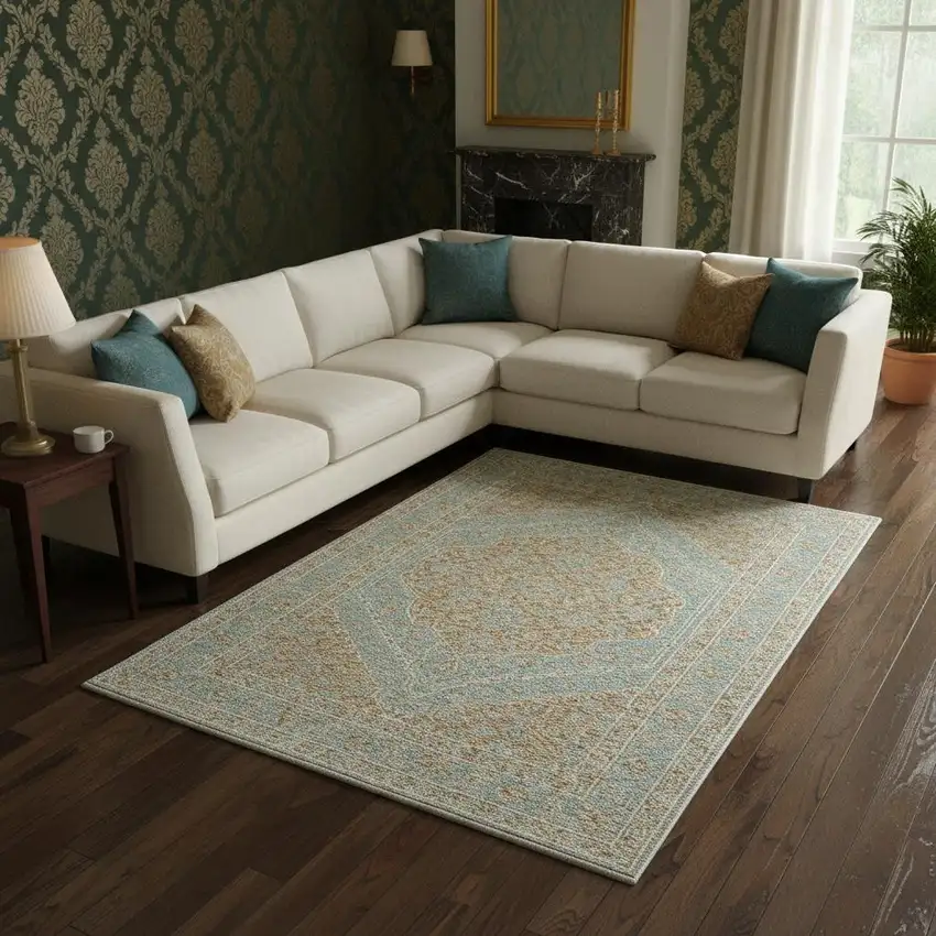 Brown Medallion Area Rug With Fringe Photo 1