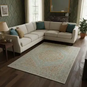 Photo of Brown Medallion Area Rug With Fringe