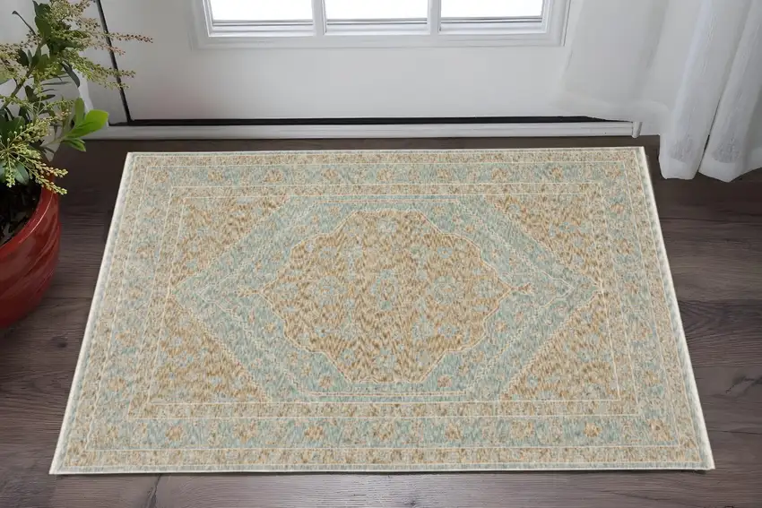 Brown Medallion Area Rug With Fringe Photo 1