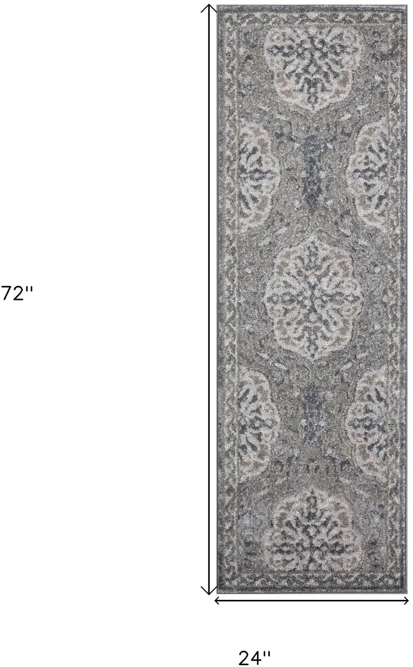 Brown Medallion Power Loom Runner Rug Photo 5