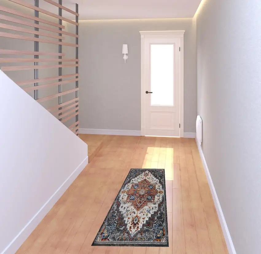 Brown Medallion Power Loom Runner Rug Photo 2
