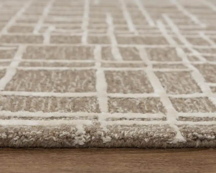 Brown Natural And Ivory Wool Geometric Hand Tufted Area Rug Photo 1