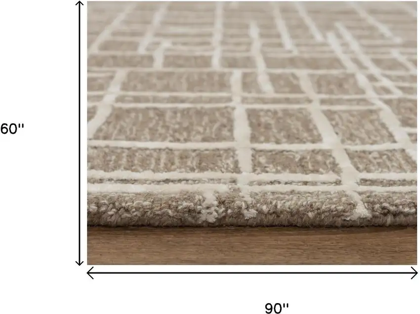 Brown Natural And Ivory Wool Geometric Hand Tufted Area Rug Photo 6
