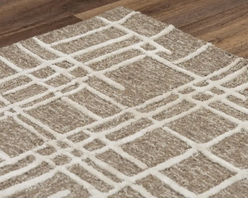 Brown Natural And Ivory Wool Geometric Hand Tufted Area Rug Photo 5