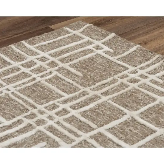Brown Natural And Ivory Wool Geometric Hand Tufted Area Rug Photo 5