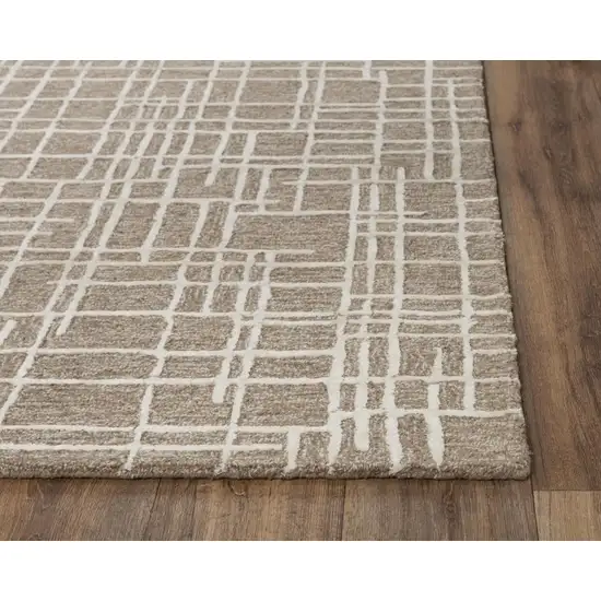 Brown Natural And Ivory Wool Geometric Hand Tufted Area Rug Photo 3