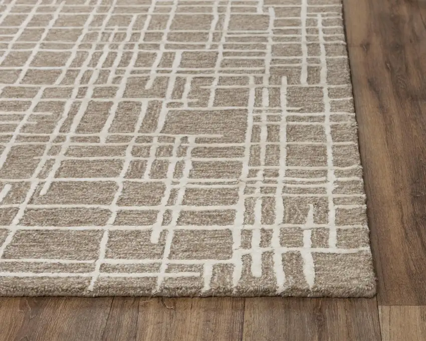 Brown Natural And Ivory Wool Geometric Hand Tufted Area Rug Photo 3
