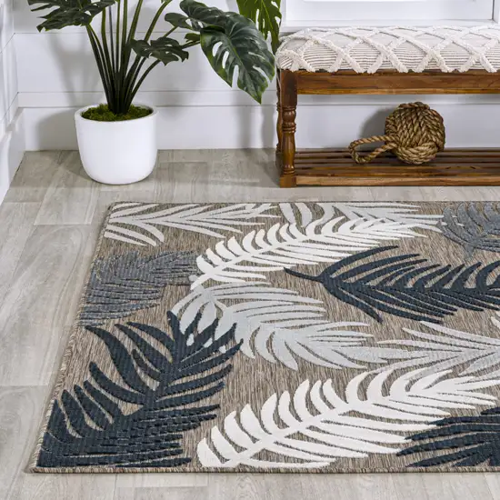 Brown Navy Blue And Ivory Floral Indoor Outdoor Area Rug Photo 6