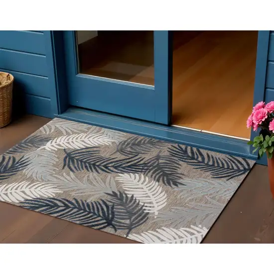 Brown Navy Blue And Ivory Floral Indoor Outdoor Area Rug Photo 1