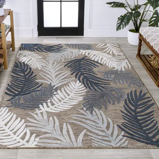 Brown Navy Blue And Ivory Floral Indoor Outdoor Area Rug Photo 7