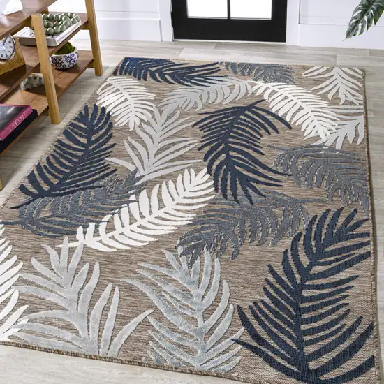 Brown Navy Blue And Ivory Floral Indoor Outdoor Area Rug Photo 5