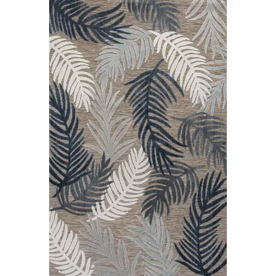 Brown Navy Blue And Ivory Floral Indoor Outdoor Area Rug Photo 2