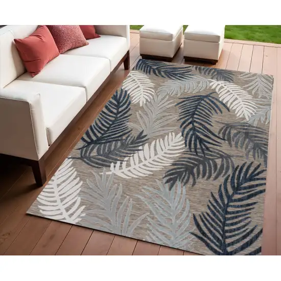 Brown Navy Blue And Ivory Floral Indoor Outdoor Area Rug Photo 1