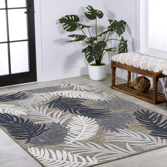 Brown Navy Blue And Ivory Floral Indoor Outdoor Area Rug Photo 8
