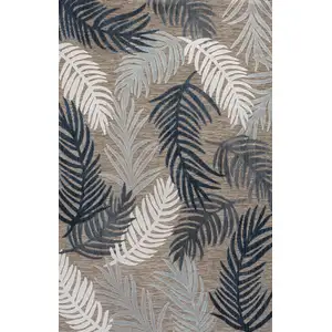 Photo of Brown Navy Blue And Ivory Floral Indoor Outdoor Area Rug
